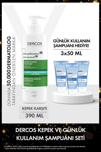 Vichy Dercos Kepek Karşıtı Saç Bakım Seti: Günlük Kullanım Şampuanı Hediyeli ürün görseli 1
