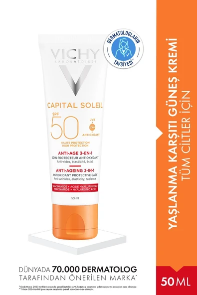 Vichy CAPİTAL SOLEİL HİGH PROTECTİON LONG-LASTİNG PROTECTİVE FACE SUNCREAM SPF50(UVA UVB)50 ML PSSN2647 ürün görseli 1