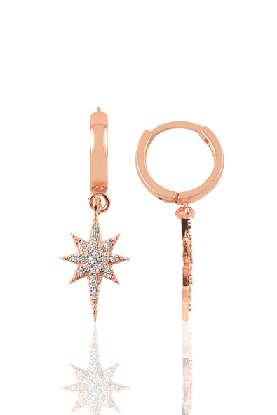 Gümüş rose zirkon taşlı kutup yıldızı halka küpe SGTL12391ROSE ürün görseli 1
