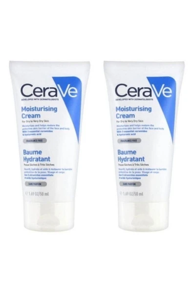 CeraVe Nemlendirici Krem Kuru Ciltler Seramid ve Hyalüronik Asit İçerikli Yüz Vücut 50ml 2 Adet ürün görseli 1