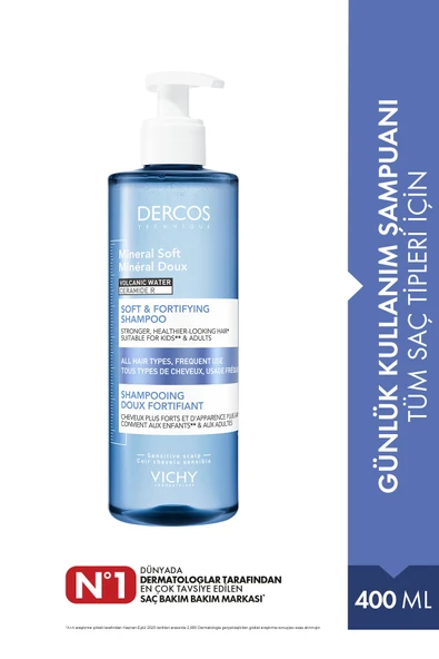 Vichy Dercos Mineral Soft Kepeğe Karşı Bakımı Tamamlayıcı Günlük Kullanım Şampuanı 400 ML ürün görseli 1