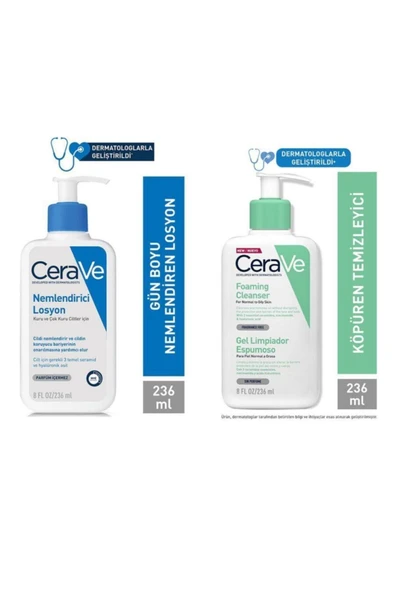 CeraVe Köpüren Temizleyici 236 Ml + Temlendirici Losyon 236 Ml ürün görseli 1