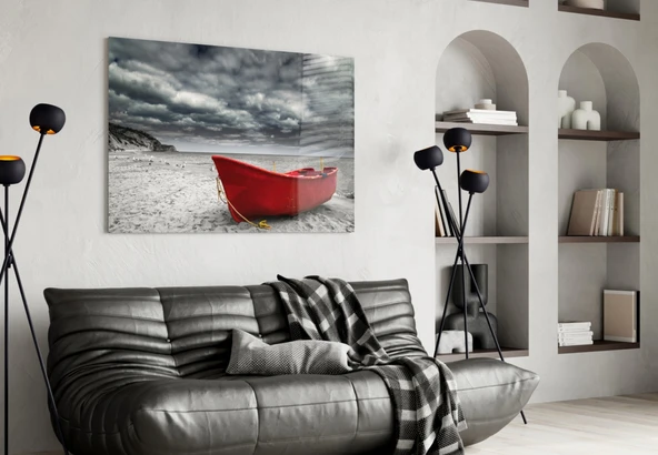 Kırmızı Kayak Cam Tablo - Resim 4
