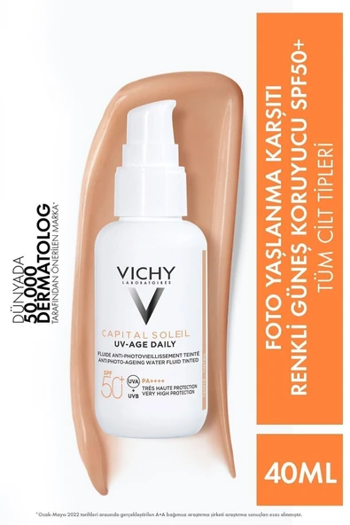 Vichy Capital Soleil Uv Age Daily Foto Anti-Aging Colored Spf50+ Sunscreen Cream 40 ml Güneş Kremi ürün görseli 1