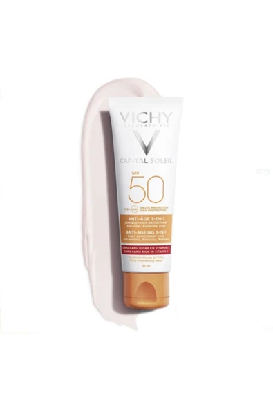 Vichy Hassas ciltler için uygun Yaşlanma Karşıtı Güneş Kremi Vichy Capital Soleil Anti Aging Spf 50 50 ML ürün görseli 1