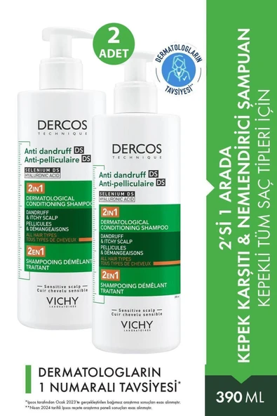 Vichy Dercos 2’si 1 Arada Kepek Karşıtı & Nemlendirici Şampuan 390ml 2 Adet ürün görseli 1