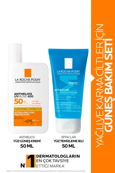 La Roche Posay Yüz Cilt Bakım Seti: Anthelios Uvmune Fluid Güneş Kremi SPF50+& Effaclar Yüz Temizleme Jeli ürün görseli 1