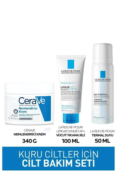 CeraVe Cilt Bakım Seti: Cerave Nemlendirici Krem 340gr&La Roche-Posay Lipikar Syndet 100ML&Termal Su 50ML ürün görseli 1