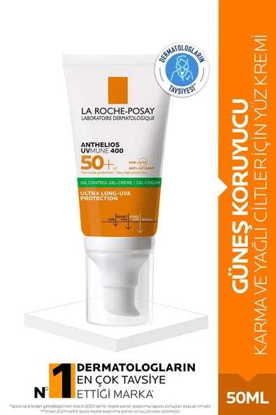 La Roche Posay Anthelios Oil Control Gel Cream Spf50+ Yağlı ve Karma Ciltler İçin Yüz Güneş Kremi 50ml ürün görseli 1