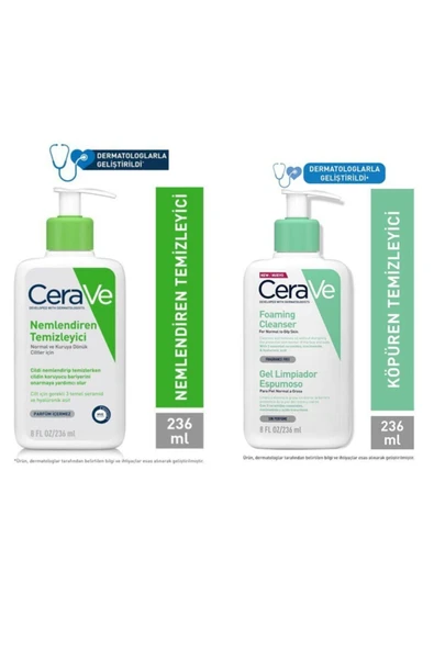 CeraVe Nemlendiren Temizleyici 236 Ml + Köpüren Temizleyici 236 Ml ürün görseli 1
