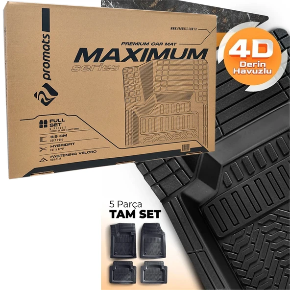 Promats Maximum 4D Siyah Üniversal Havuzlu Paspas 5 Parça - Resim 5