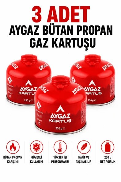 Gaz Kartuşu Bütan Propan Karışımlı Kamp Ocağı Uyumlu 230 Gr 3 Adet ürün görseli 1