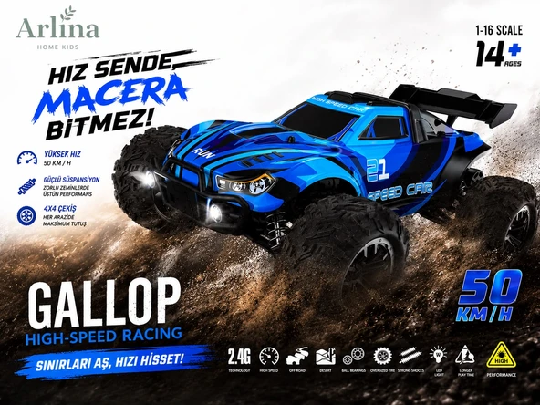 50 Km Hız Yapan Elektrikli Araba Uzaktan Kumandalı 4X4 Arazi Aracı Off-road Araba Mavi-Turkuaz ürün görseli 1