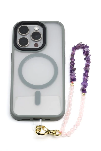 Pembe Kuvars-Ametist Doğal Taş Telefon Askısı - ANH-0131 ürün görseli 1
