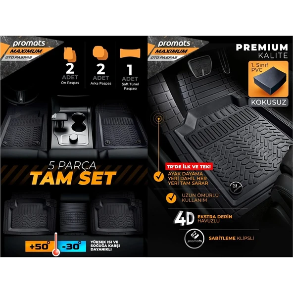 Promats Maximum 4D Siyah Üniversal Havuzlu Paspas 5 Parça - Resim 2