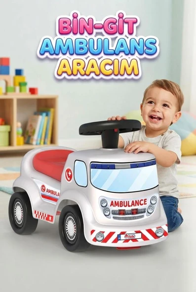 Kornalı Bin-Git Ambulans Aracı – Eğlenceli İlk Sürüş Deneyimi Eğitici Öğretici Oyuncak 55 Cm ürün görseli 1