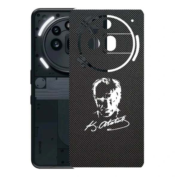 Nothing Phone 3A Pro ile Uyumlu Bumper Serisi Premium Arka Kapak Kaplama(Kenarlar Yoktur!)  Atatürk İmzalı Siyah ürün görseli 1