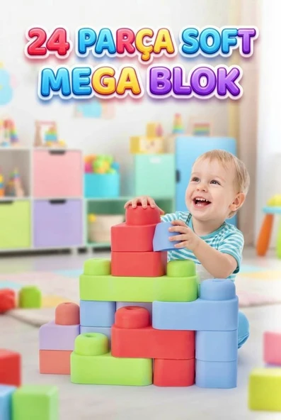 Çantalı 24 Parça Soft Mega Blok – Hayal Gücünü Geliştiren  Yumuşak Eğitici Bebek Oyuncak Seti ürün görseli 1
