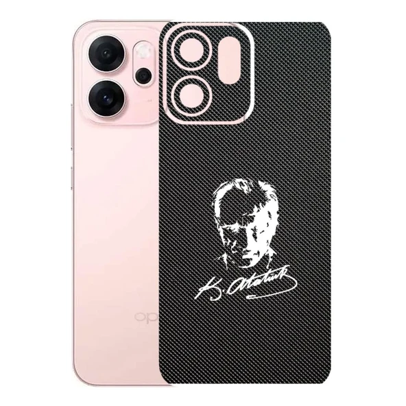 Oppo Reno 14F 5G ile Uyumlu Bumper Serisi Premium Arka Kapak Kaplama(Kenarlar Yoktur!)  Atatürk İmzalı Siyah ürün görseli 1