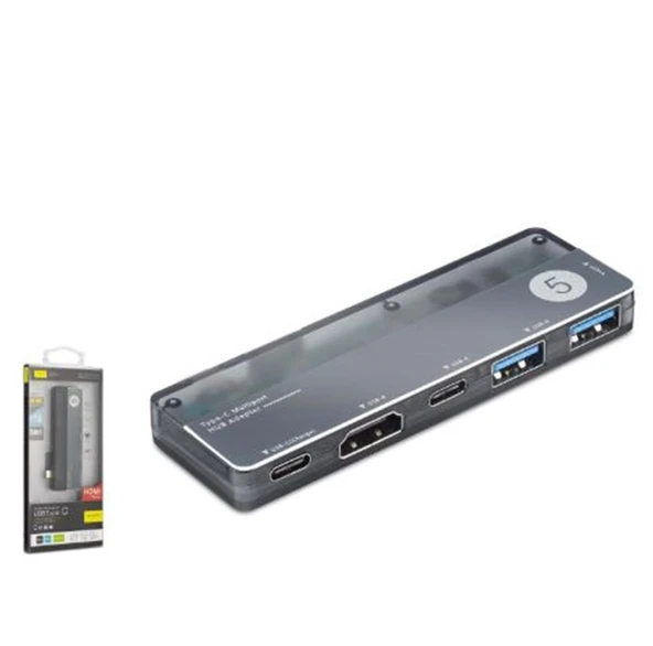 iETOP TUH353 Type-C 3.1 Gen1 Combo Hub PD HDMI 4K 5 Port 5 Gbps Alüminyum Gri ürün görseli 1