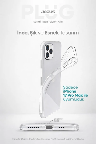 Jopus iPhone 17 Pro Max Şeffaf Silikon Kılıf Kamera Korumalı Darbe Emicili Tıpalı JS-238 ürün görseli 1