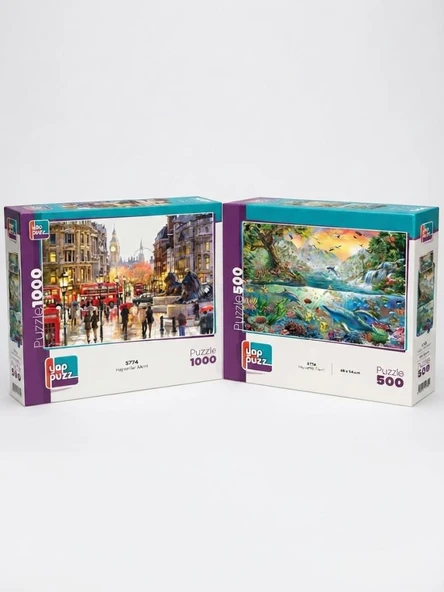 Londra Aslanı ve Hayvanlar Alemi İkili Set - 1000 + 500 Parça İkili Puzzle Seti ürün görseli 1