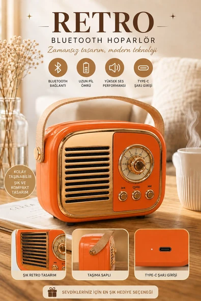 Jasper Jpr-4502 Turuncu Klasik Retro Müzik Kutusu Usb-sd Kart- Aux - Bluetooth Destekli ürün görseli 1