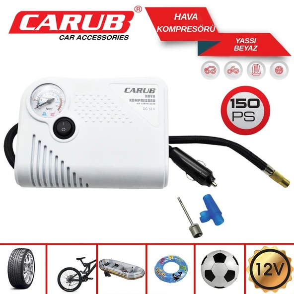 Carub Çakmaklık Girişli Hava Kompresörü 12v 150Psi Bisiklet/ Motor/ Oto Lastik Şişirici Pompa ürün görseli 1
