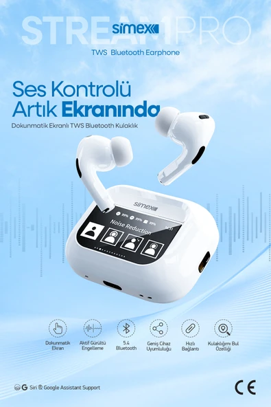 Simex Dijital Dokunmatik Ekranlı ANC/ENC Özellikli Bluetooth Kulaklık İos Android Tüm Telefonlara Uyumlu ürün görseli 1