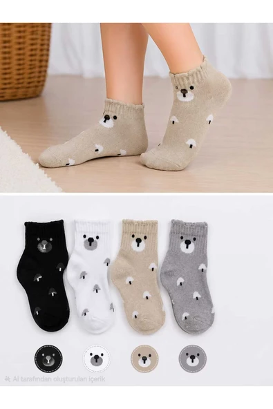 UNISEX ÇOCUK AYI VE AĞAÇ DESENLİ 7-8 YAŞ PAMUK PATİK ÇORAP ürün görseli 1
