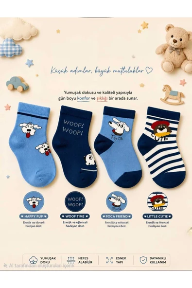 ERKEK ÇOCUK KÖPEKLİ 5-6 YAŞ YIKAMALI KOKULU PAMUK PATİK ÇORAP ürün görseli 1