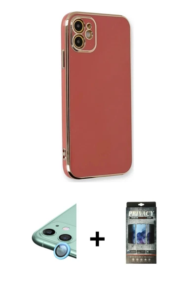 MARSİLYAN™- iPhone 11 Kılıf Yankı Serisi - Siyah 34D Hayalet Izgaralı Cam + Raze Metal Kamera Lens - MI ürün görseli 1