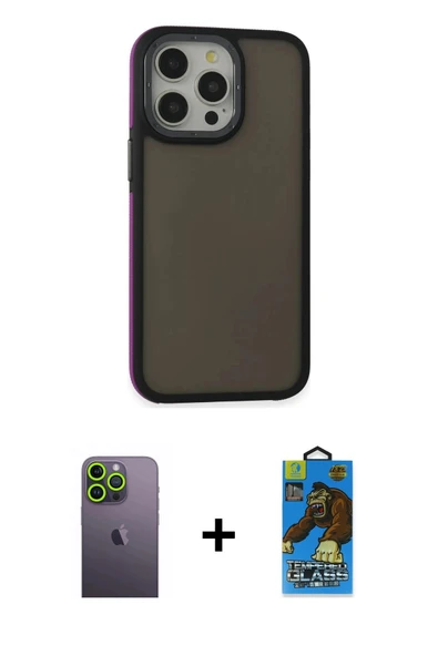 MARSİLYAN™- iPhone 13 Pro Max Kılıf Eksen Işık - Siyah 18D Cam Ekran Koruyucu + Neon Fosforlu Kamera Lens - YL ürün görseli 1