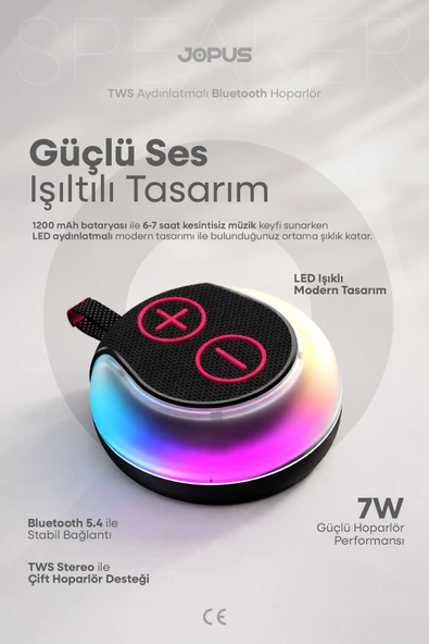 Jopus Rgb Led Işıklı Askı Kayışlı IPX5 Bluetooth Hoparlör 7W Güçlü Ses 1200 mAh, USB TF Destekli - S12 ürün görseli 1