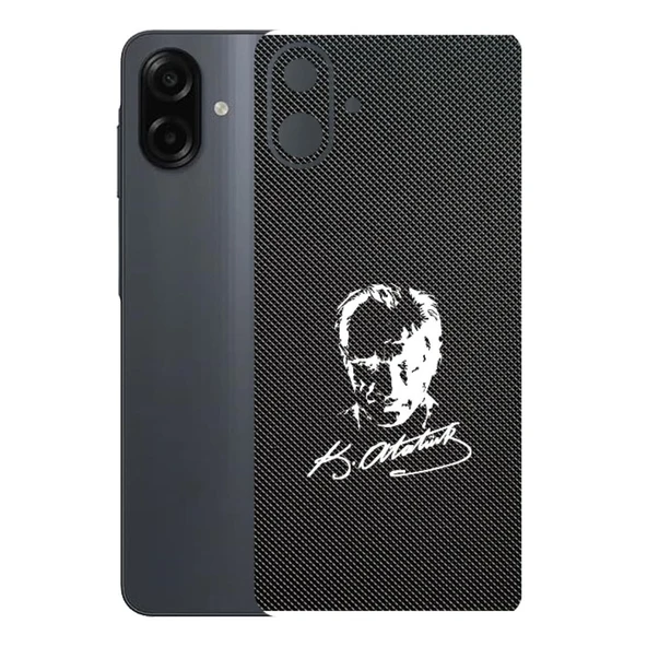 Samsung A07 ile Uyumlu Bumper Serisi Premium Arka Kapak Kaplama(Kenarlar Yoktur!)  Atatürk İmzalı Siyah ürün görseli 1