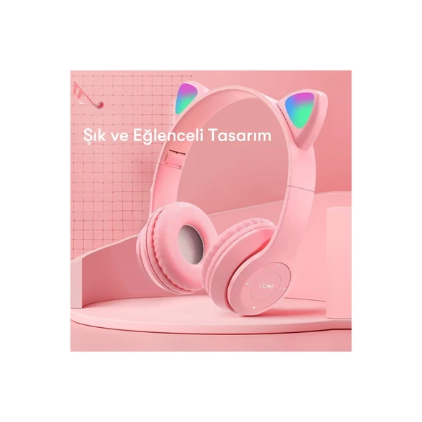P47m Kablosuz Kedi Kulaklık - Mor - Resim 4