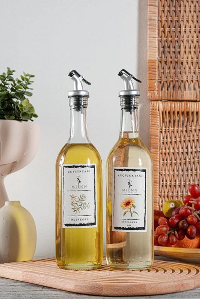 Amber | Ahşap Standlı 2'li 350 ml Zeytinyağı Sıvıyağ Şişesi Yağlık Yağdanlık ürün görseli 1
