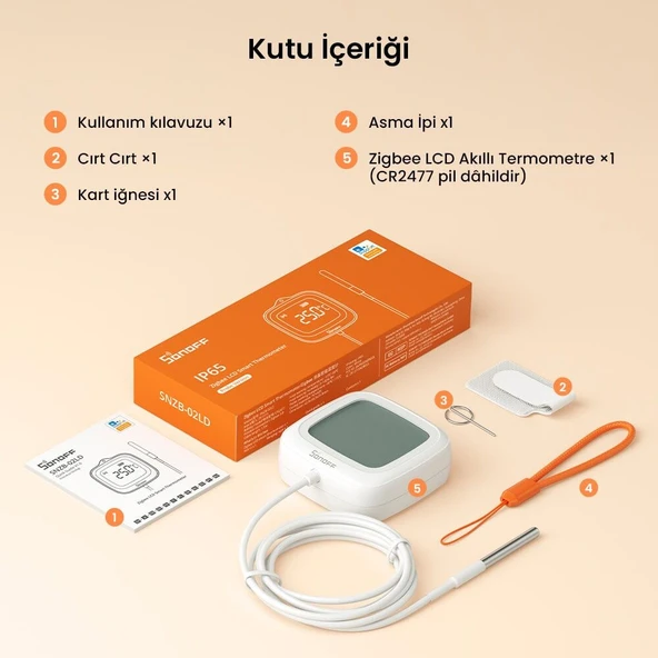 SNZB-02LD ZigBee IP65 LCD Ekranlı Problu Akıllı Sıcaklık Sensörü - Resim 3