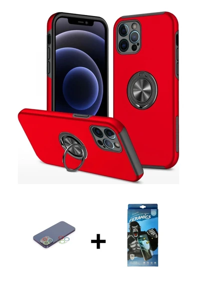 MARSİLYAN™- iPhone 12 Pro Max Kılıf Odak Form Prime - Siyah 34D Izgaralı Cam + Renkli Kamera Lens Koruma Cam - MI ürün görseli 1