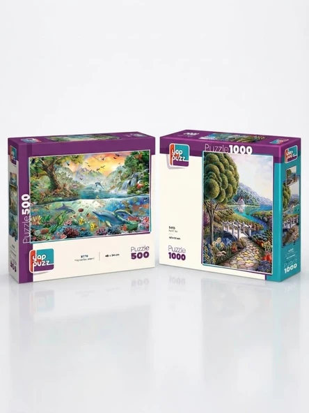 Renkli Yol ve Hayvanlar Alemi İkili Set - 1000 + 500 Parça İkili Puzzle Seti ürün görseli 1