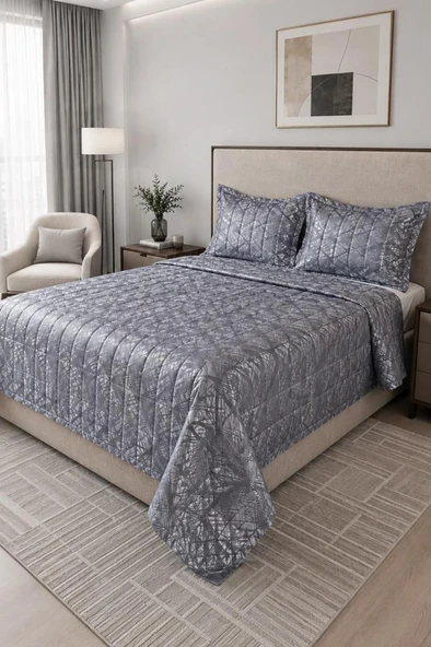 Terrano Çift Kişilik Yatak Örtüsü 240x250 cm Gri ürün görseli 1