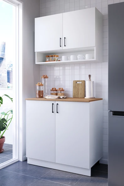 Lidye Mini Mutfak Dolabi Alt Üst Modül 100 Cm Tezgal Dahil(BAZALI) ürün görseli 1