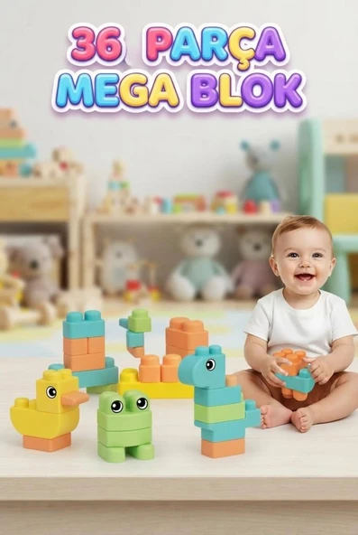 36 Parça Soft Maxi Mega Blok – Çocuklarınız İçin Güvenli Eğlence Yumuşak ve Eğitici Bebek Blokları ürün görseli 1