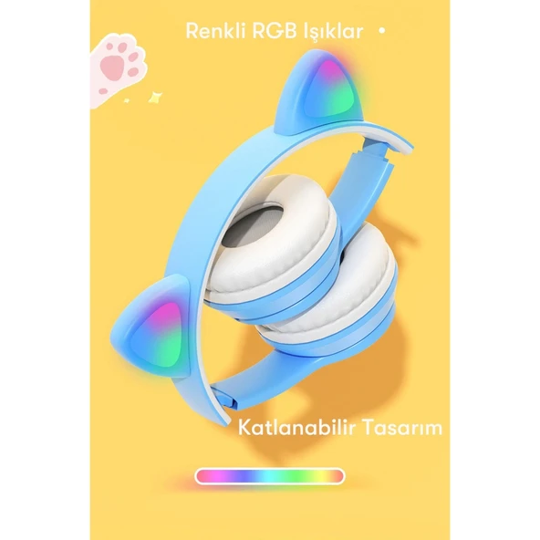 P47m Kablosuz Kedi Kulaklık - Mor - Resim 2