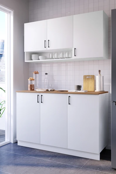 Rake 150 Cm Alt Üst Modül Mutfak Dolabı Kapaklı (TEZGAH DAHİL) Bazalı ürün görseli 1