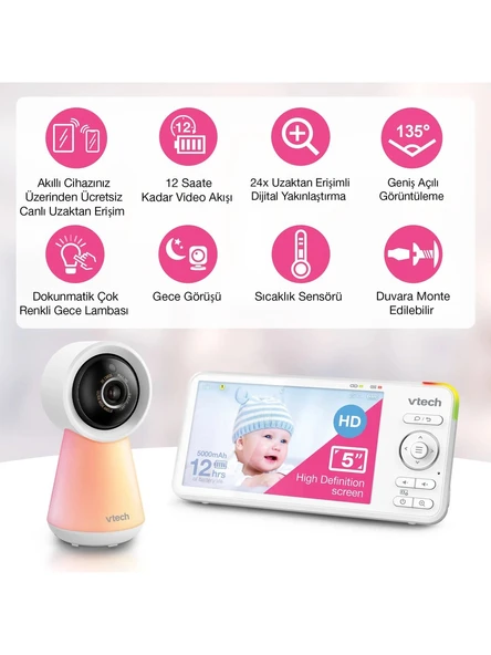 Vtech Uyarlanabilir Gece Lambalı 5’’ Wi-Fi Görüntülü Bebek Monitörü - RM5756HD - Resim 2
