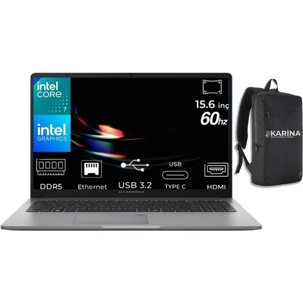 Asus Expertbook P1 Core 7-240H P1503CVA-C716512G0D-K21 24GB 4tb Intel UHD Freedos 15.6'' 60Hz Fhd Taşınabilir Notebook ürün görseli 1