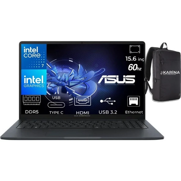 Asus Expertbook B1 Core 7-150U B1503CVA-IS78020-K09 48GB 1tb Intel UHD Freedos 15.6" 60Hz Notebook & Karina Çanta ürün görseli 1