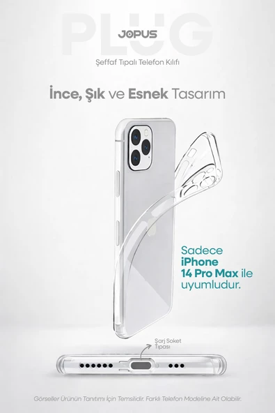 Jopus iPhone 14 Pro Max Şeffaf Silikon Kılıf Kamera Korumalı Darbe Emicili Tıpalı JS-238 ürün görseli 1