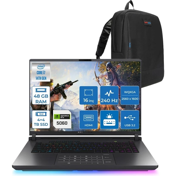 Asus Rog Strix G16 G615JMR-S5049 Intel® Core™ I7 14650HX 48GB 4tb Ssd+4tbssd 8GB/RTX5060 Gddr7 115W 16 Inç 2,5k (2560 x 1600, Wqxga) 240Hz 3ms Freedos Gaming Laptop WS5049F24+ZETTAÇANTA ürün görseli 1